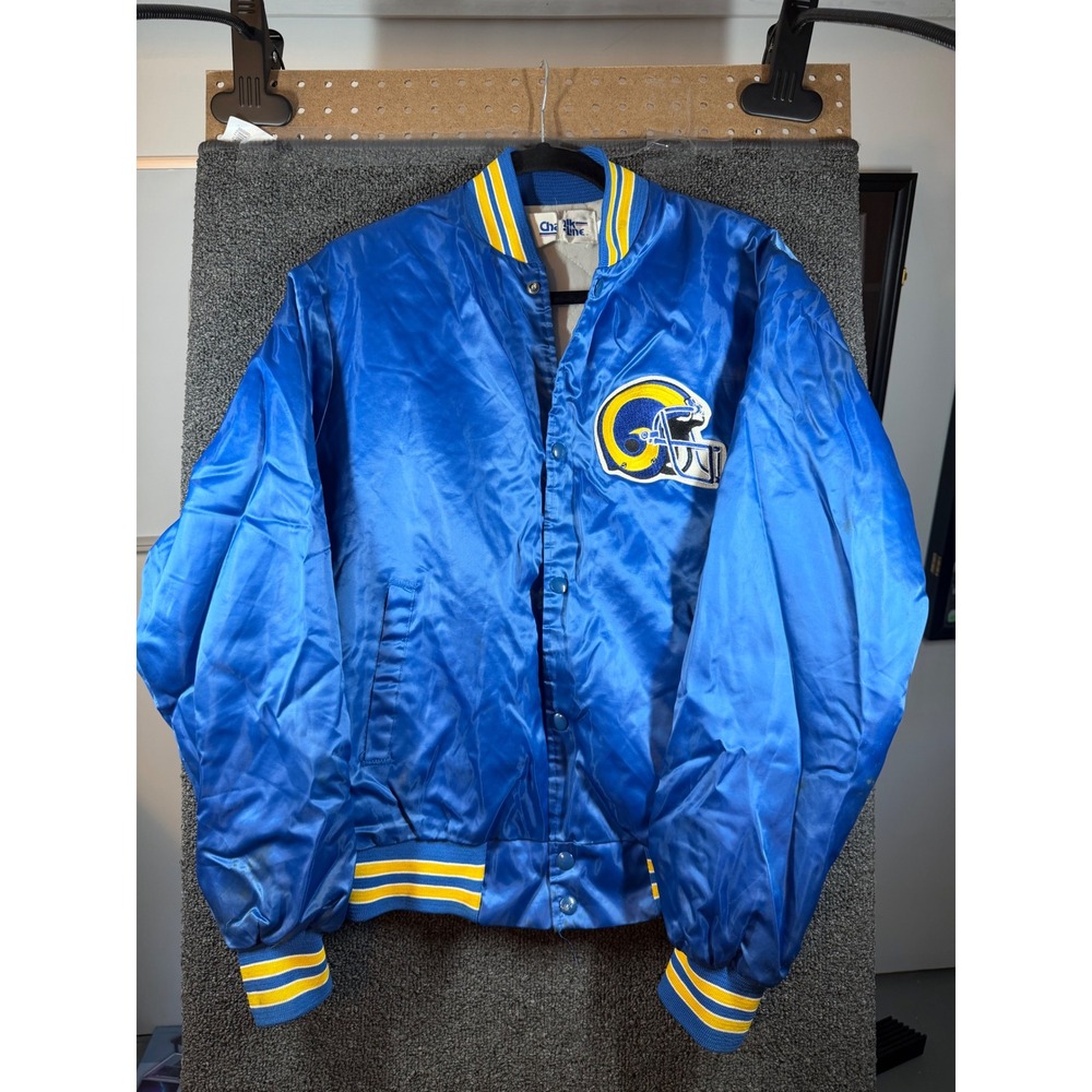 Chalk Line Satin Varsity Jacket Mens M Blue Vintage LA Rams NFL Bomber
